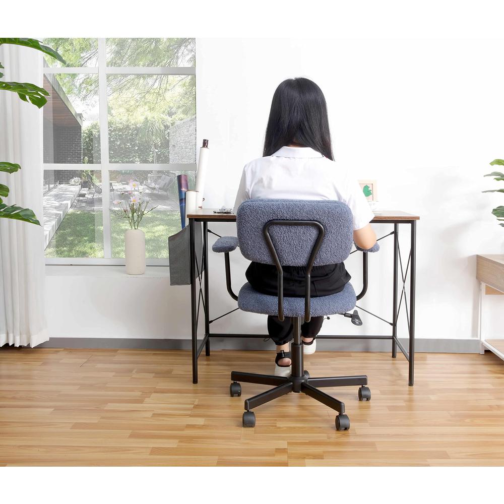 Low Back Velvet Office Computer Chair With Armrest, Blue. Picture 5