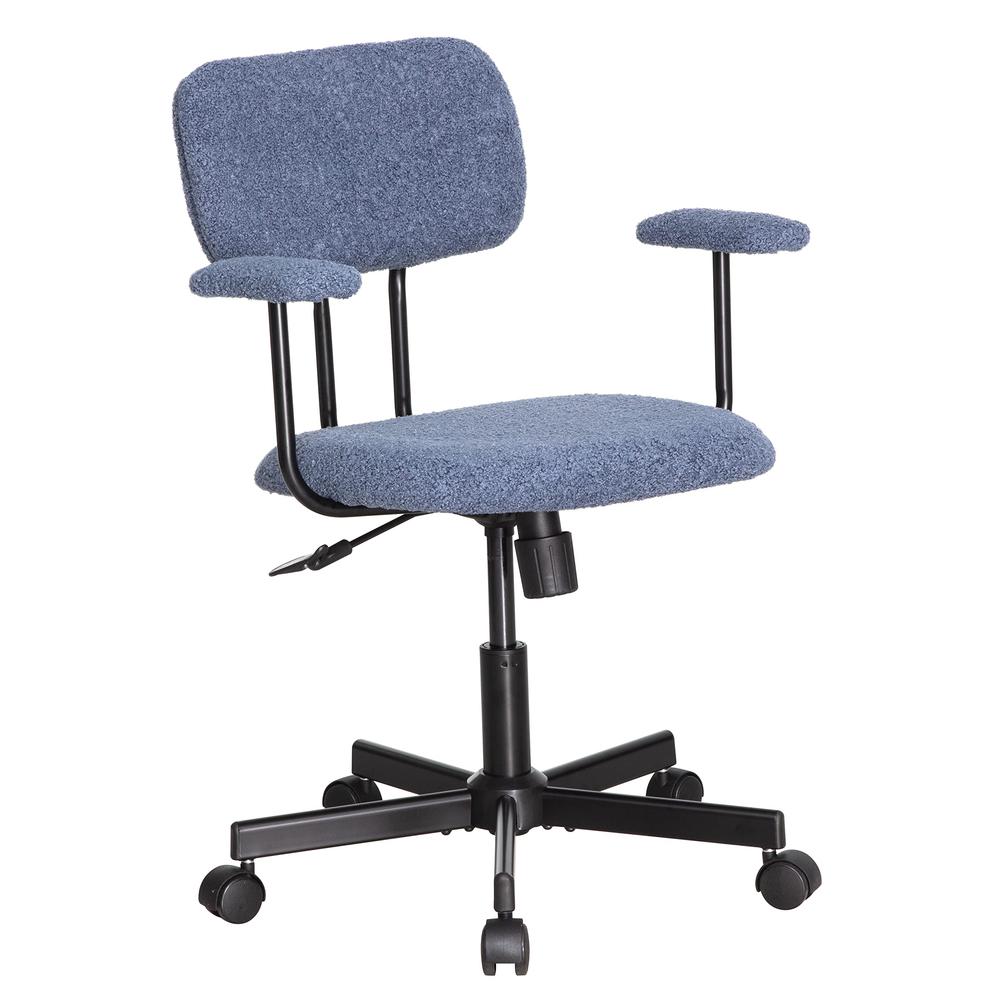 Low Back Velvet Office Computer Chair With Armrest, Blue. Picture 1