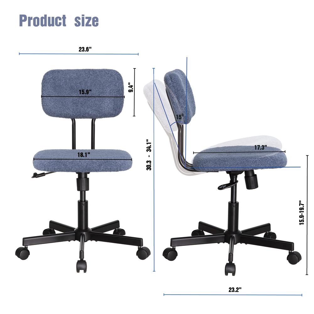 Low Back Velvet Office Computer Chair, Blue. Picture 7