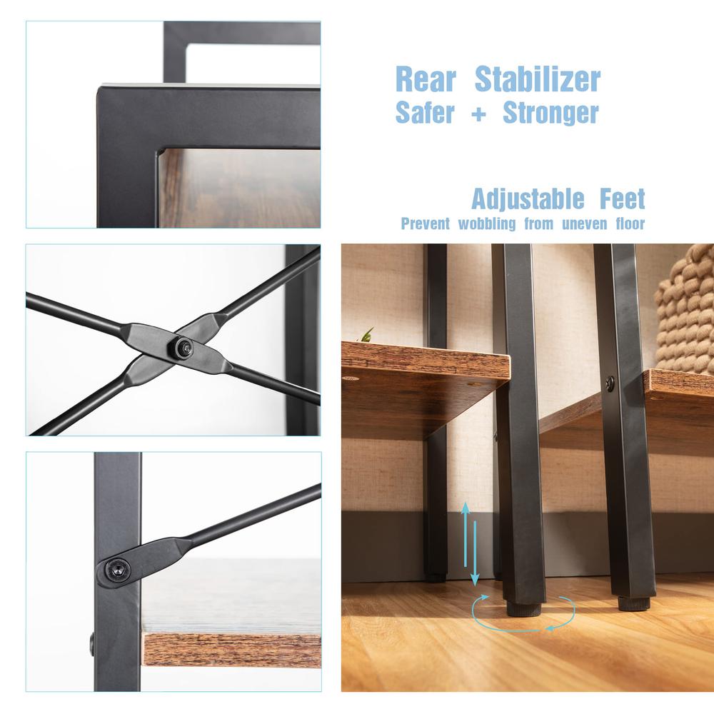 Industrial 4-Tier Bookshelf, Brown. Picture 5