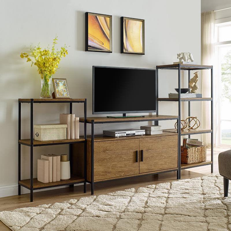 3-Tier Transitional Wood Bookshelf With Open Shelves In Oak Brown. Picture 2