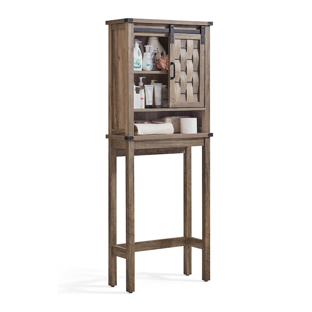 Farmhouse Wall-Mounted Cabinet with Sliding Door,Light Brown. Picture 1