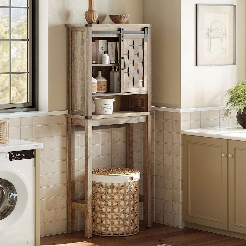 Farmhouse Wall-Mounted Cabinet with Sliding Door,Light Brown. Picture 2