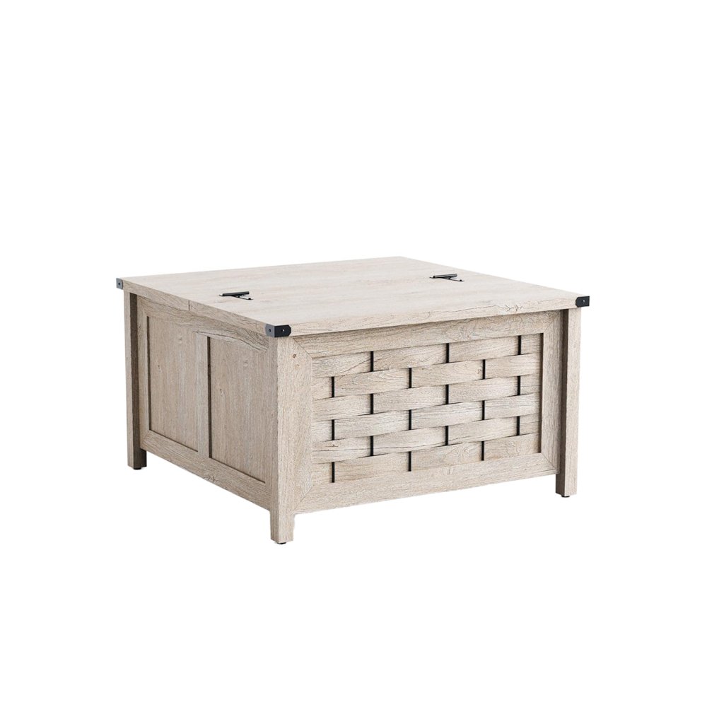 Square Farmhouse Coffee Table with Hidden Storage Compartment,Light Gray. Picture 1
