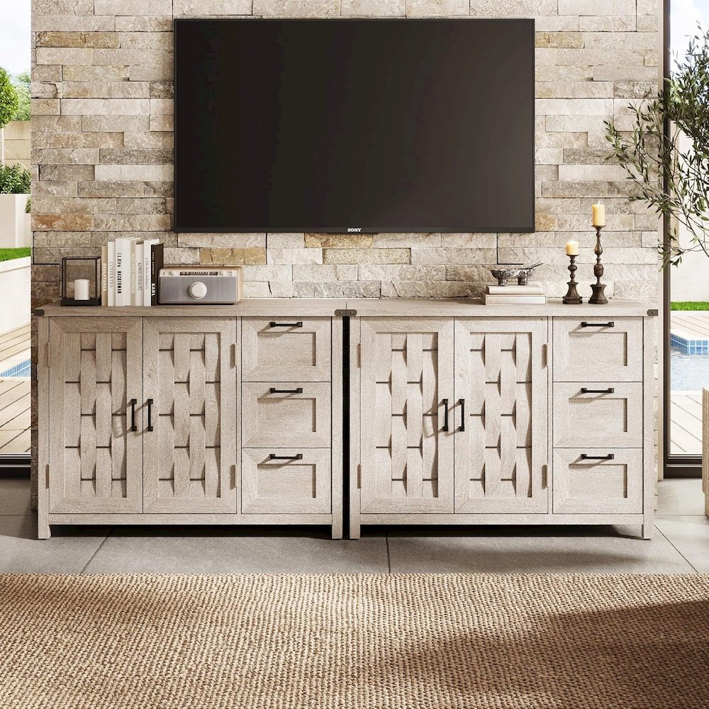 43" Farmhouse Sideboard Buffet Cabinet with Drawers and Shelves,Light Gray. Picture 3