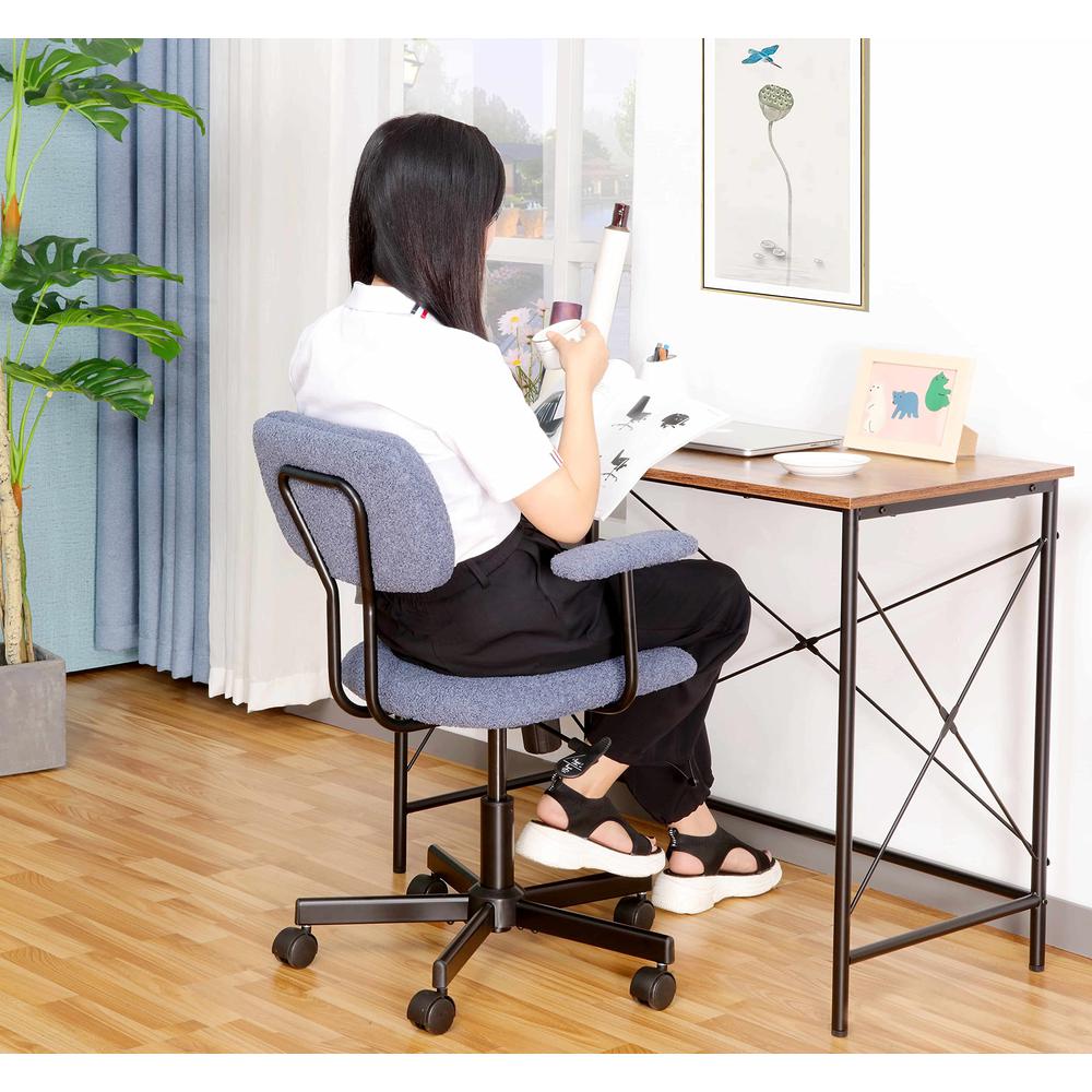 Low Back Velvet Office Computer Chair With Armrest, Blue. Picture 4