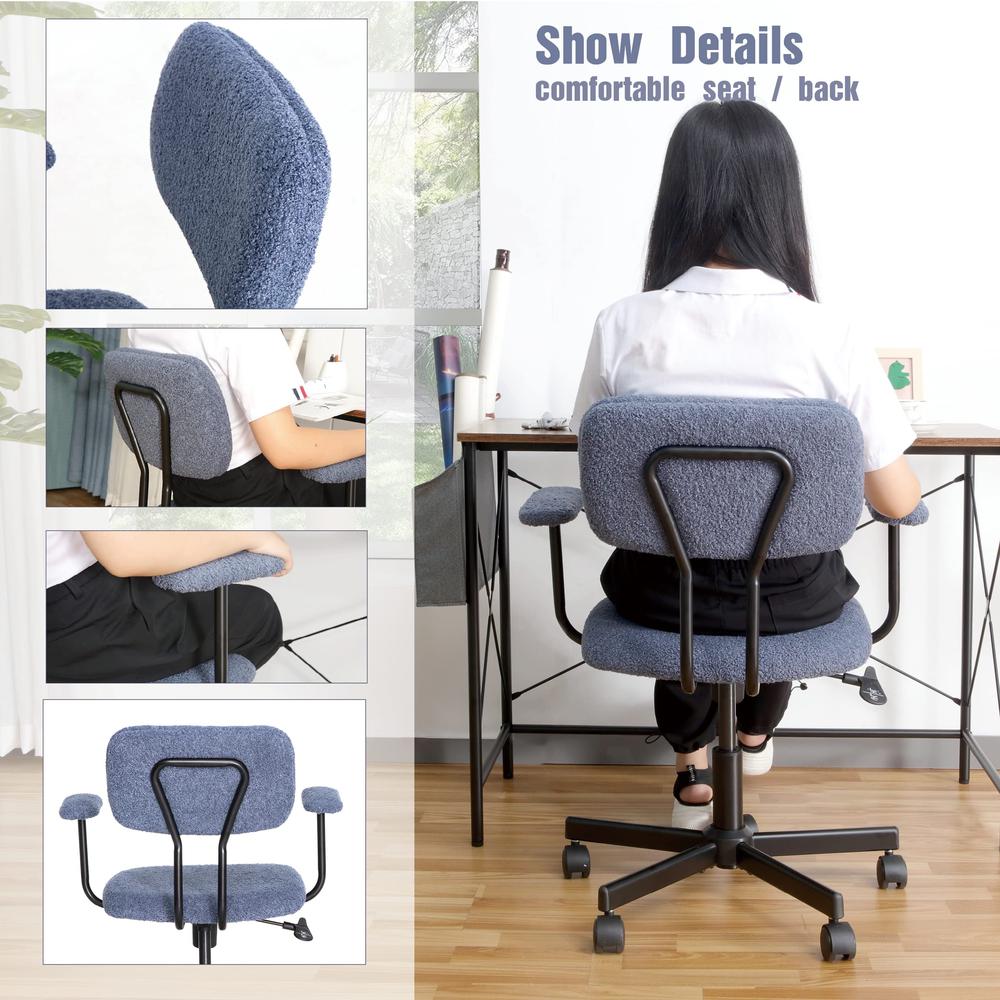 Low Back Velvet Office Computer Chair With Armrest, Blue. Picture 7