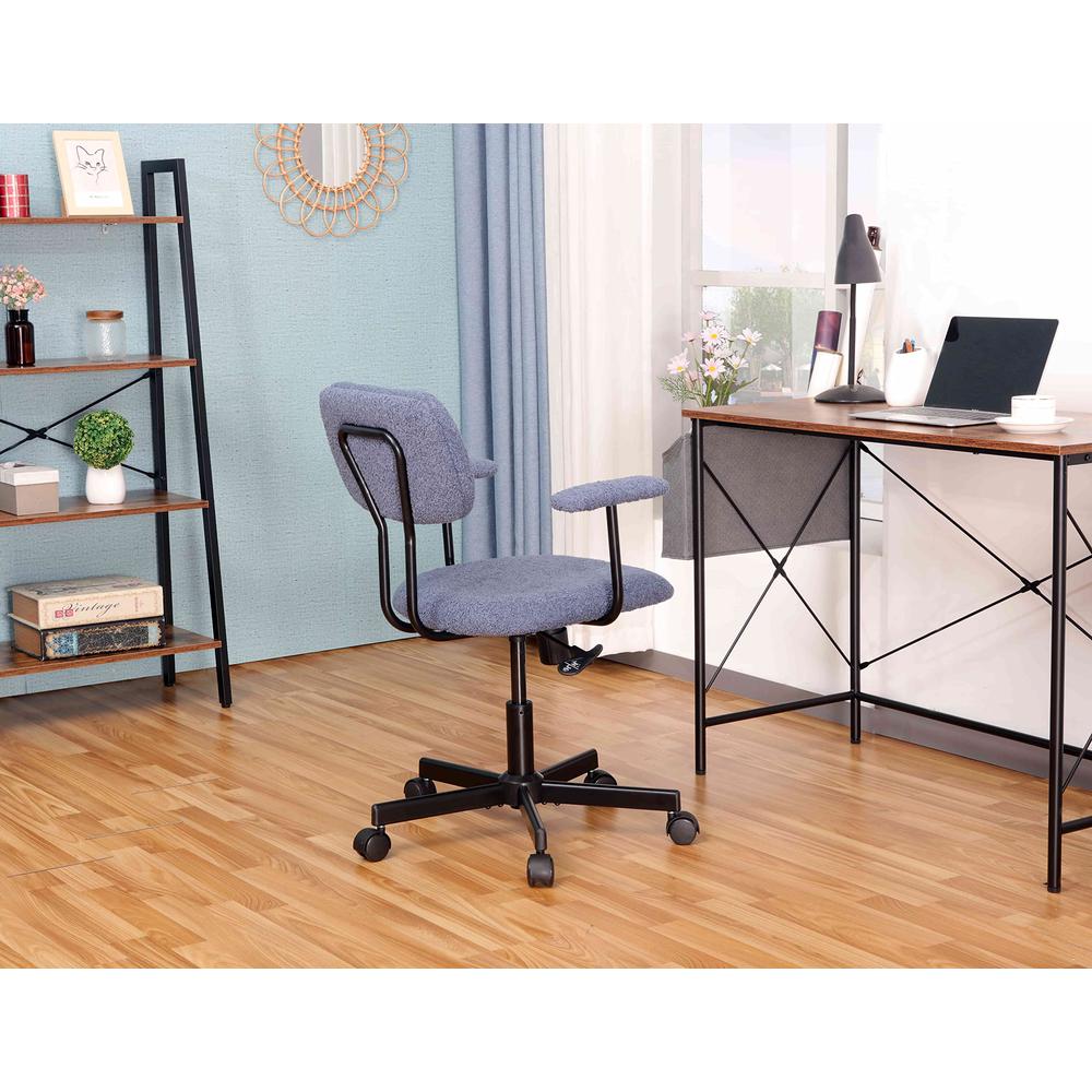 Low Back Velvet Office Computer Chair With Armrest, Blue. Picture 3