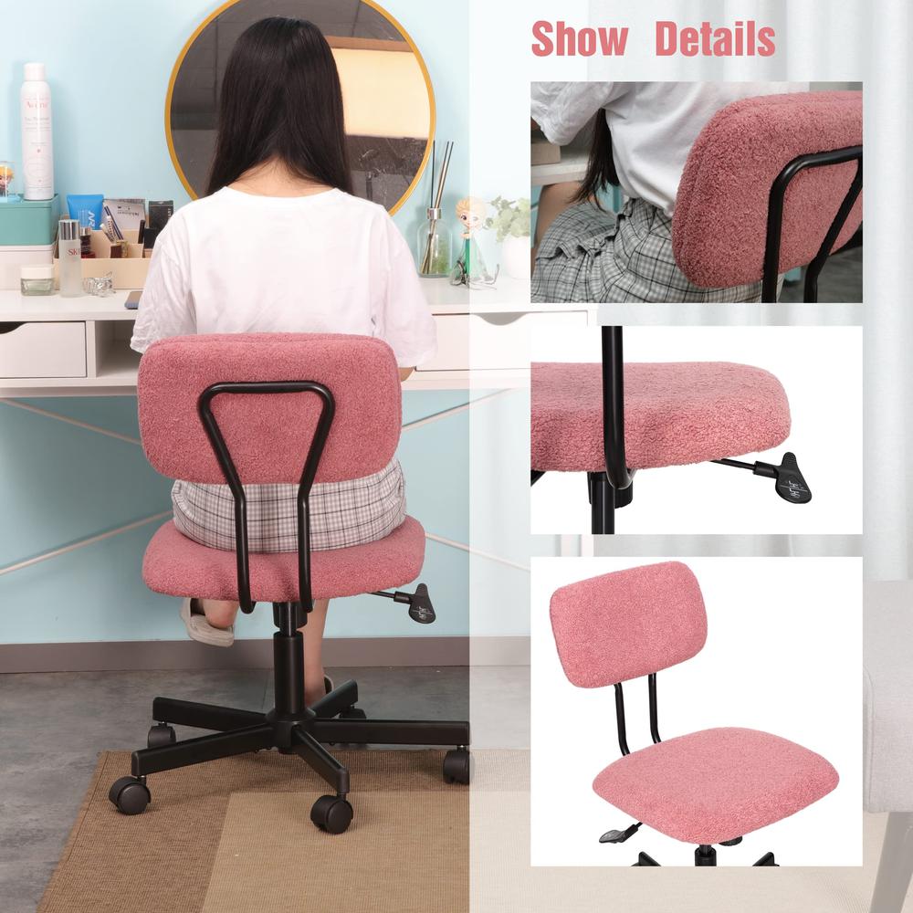 Ergonomic Adjustable Swivel Small Armless Home Office Desk Chair, Pink. Picture 5