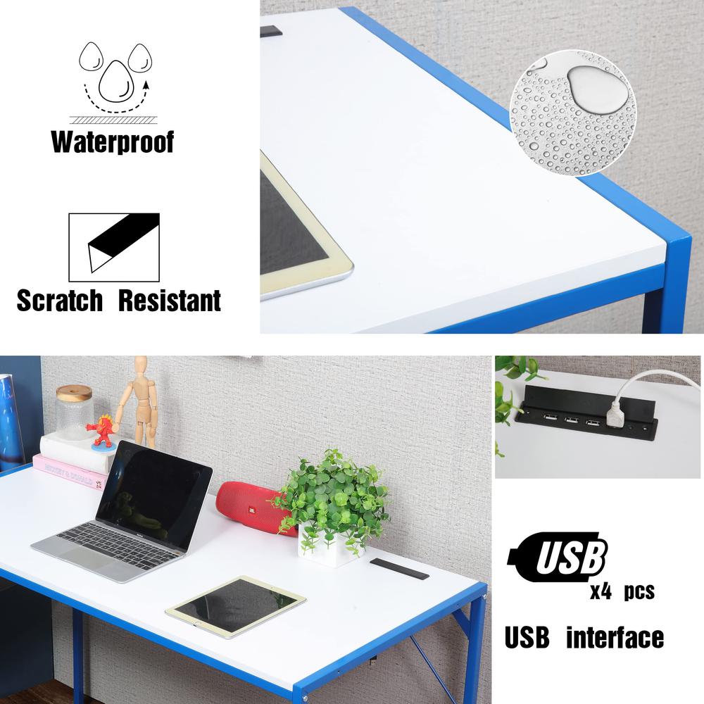 Small Computer Desk Simple Style Writing Desk, White/Blue. Picture 5
