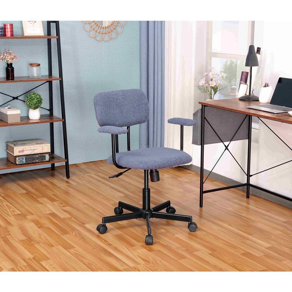 Low Back Velvet Office Computer Chair With Armrest, Blue. Picture 2