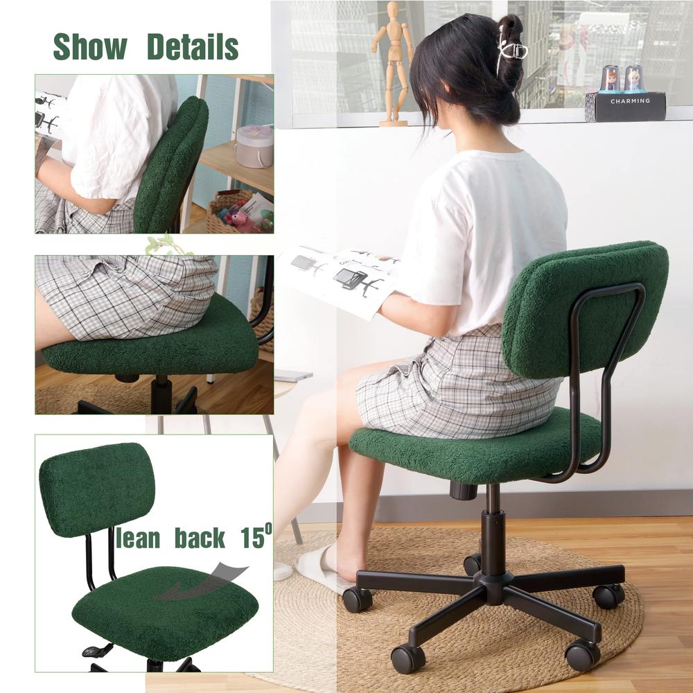 Ergonomic Adjustable Swivel Small Armless Home Office Desk Chair, Green. Picture 5