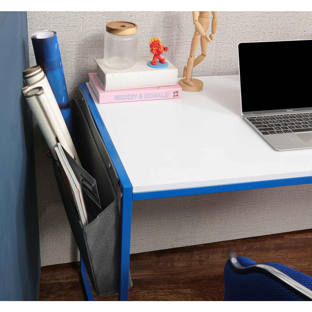 Small Computer Desk Simple Style Writing Desk, White/Blue. Picture 2