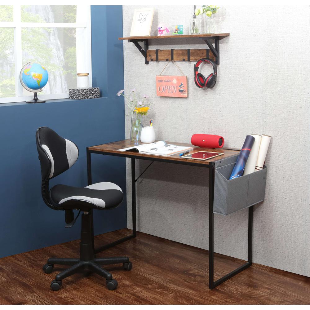 Small Computer Desk Simple Style Writing Desk, Rustic Brown/Black. Picture 2