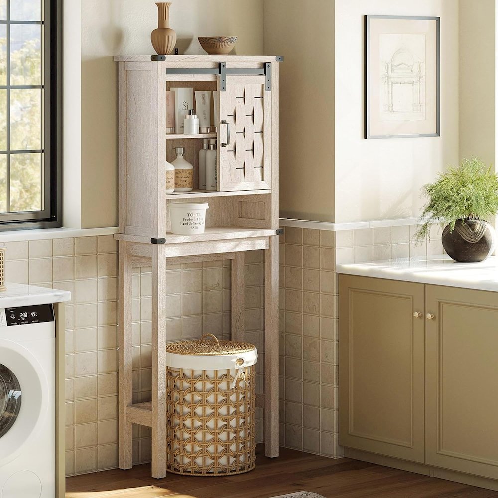 Farmhouse Wall-Mounted Cabinet with Sliding Door,Light Gray. Picture 2