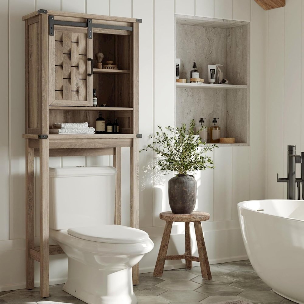 Farmhouse Wall-Mounted Cabinet with Sliding Door,Light Brown. Picture 3