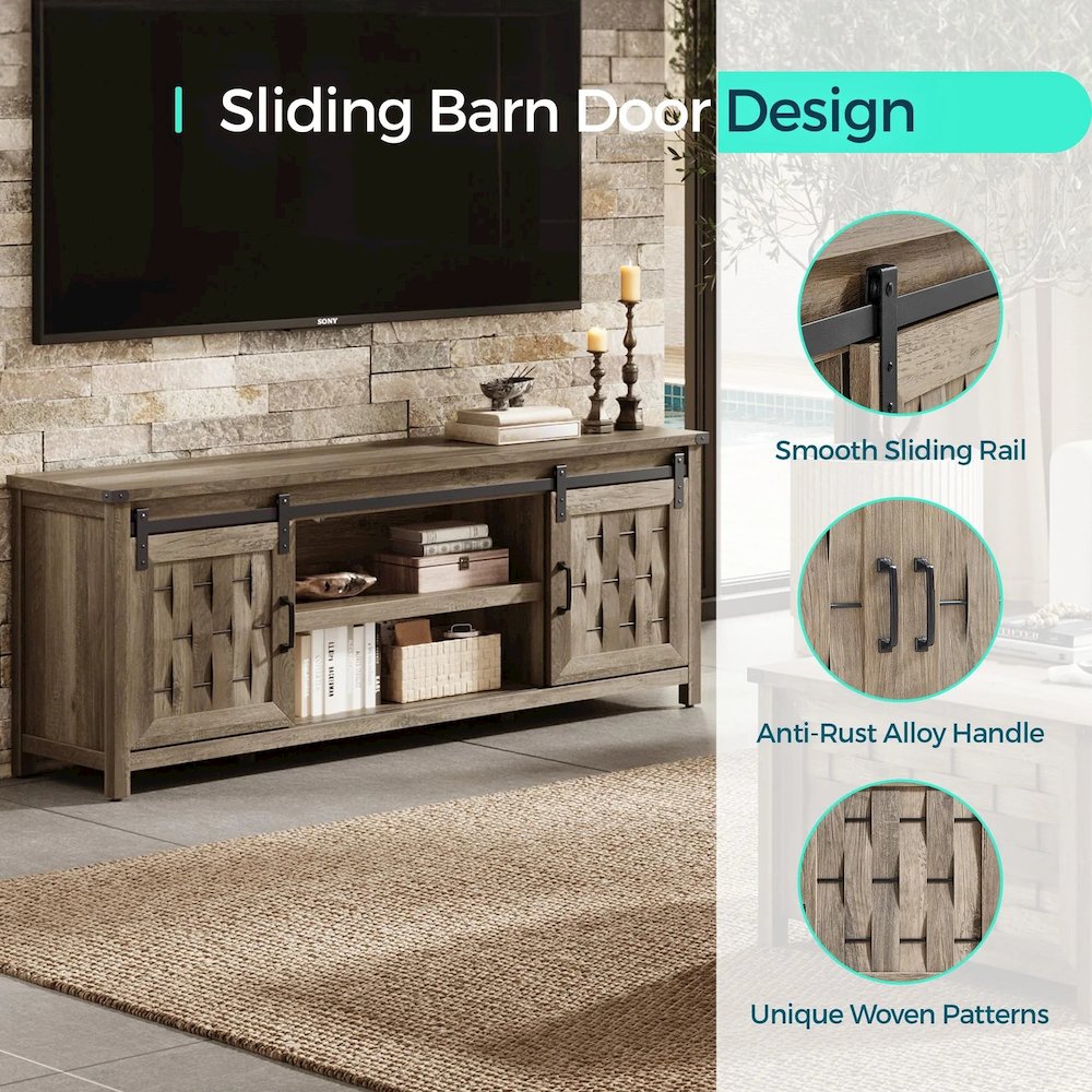 Entertainment Center for TVs up to 70" with Sliding Barn Door,Light Brown. Picture 4