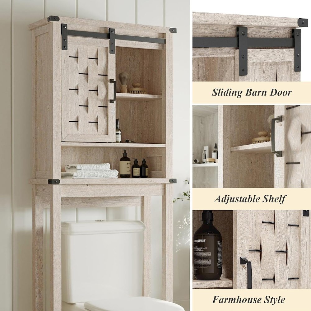 Farmhouse Wall-Mounted Cabinet with Sliding Door,Light Gray. Picture 4