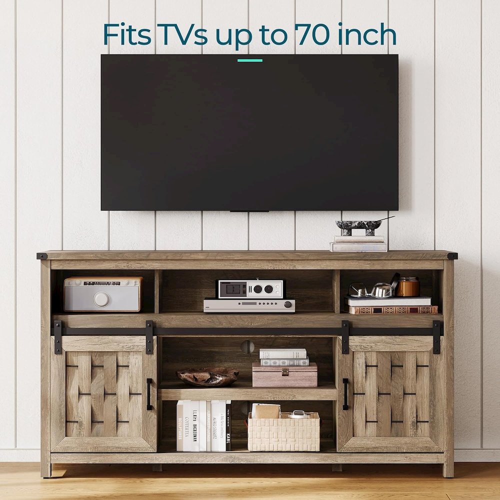 TV Stand for TVs up to 70" with Sliding Barn Door,Light Brown. Picture 2