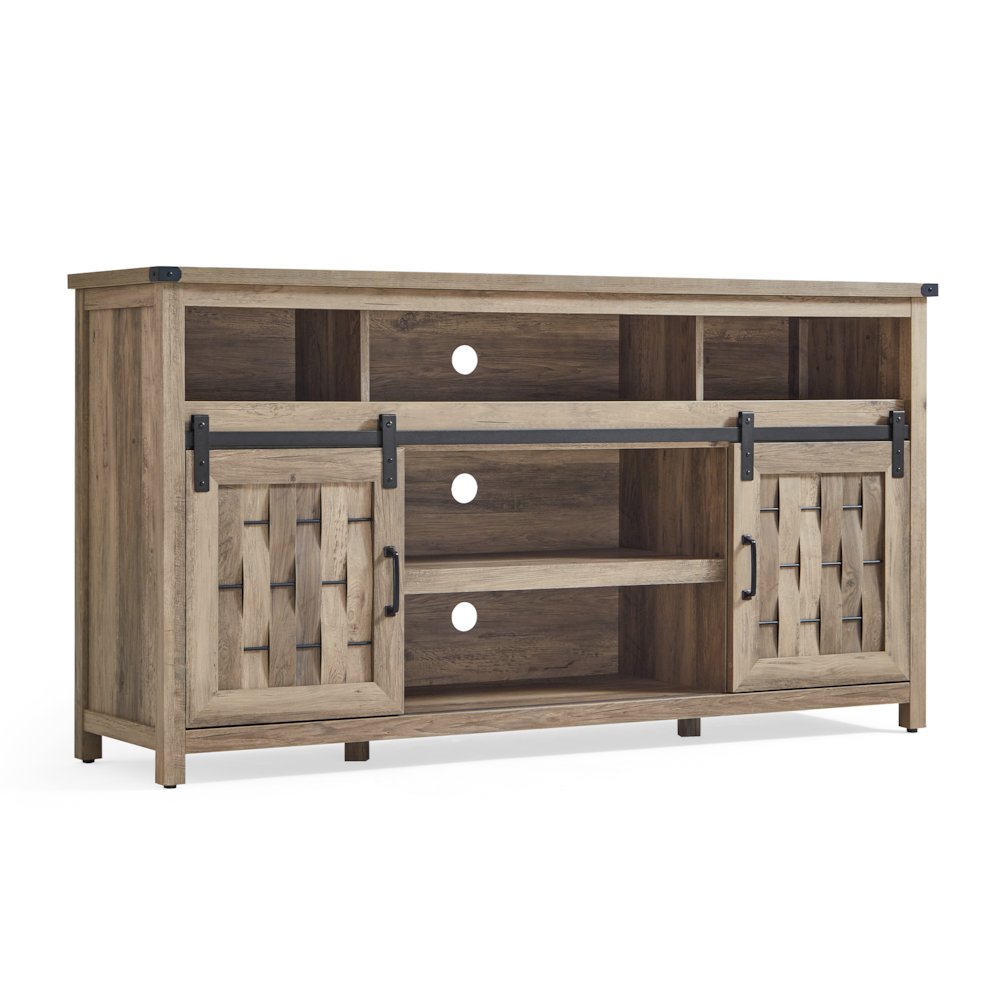 TV Stand for TVs up to 70" with Sliding Barn Door,Light Brown. Picture 1