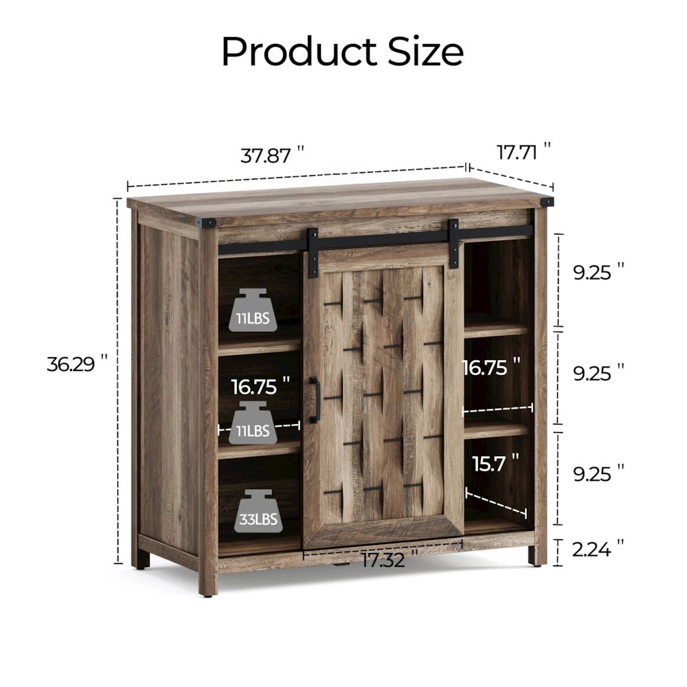 Farmhouse Coffee Bar Cabinet with Sliding Barn Door, Light Brown. Picture 5