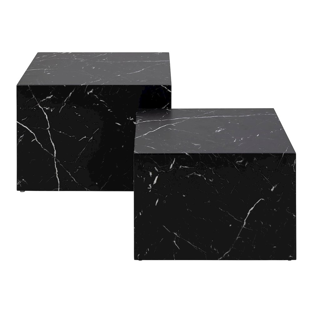 Nesting Coffee Tables - Set of 2 Square Faux Marble Design, Marble black. Picture 1