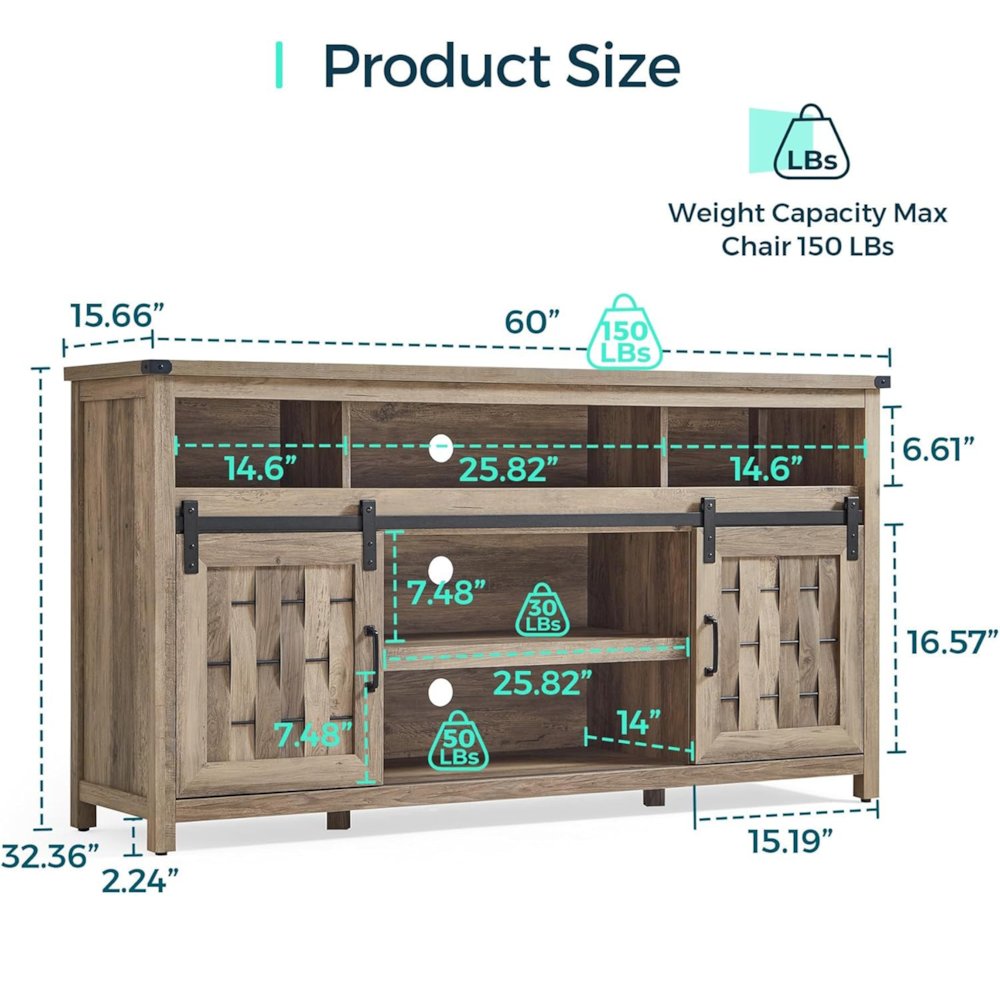TV Stand for TVs up to 70" with Sliding Barn Door,Light Brown. Picture 5