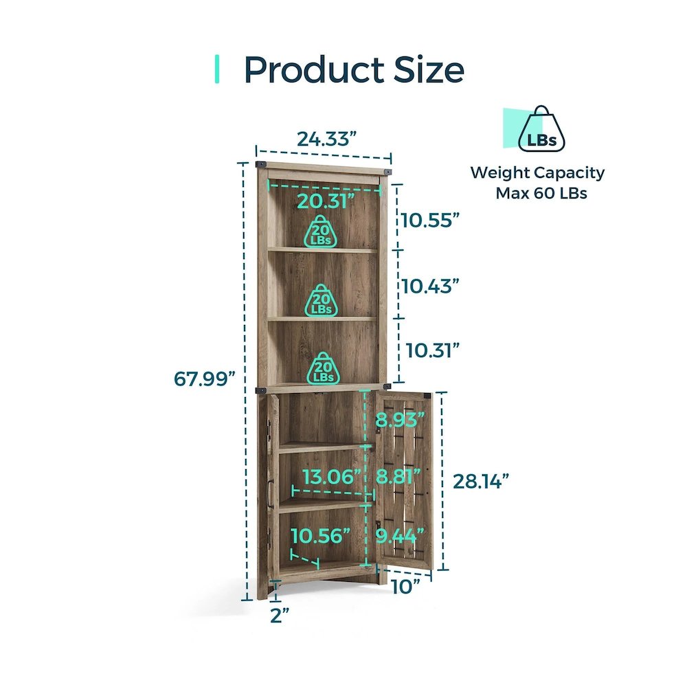 Farmhouse Tall Bathroom Storage Cabinet – Narrow Corner Linen Tower, Light Brown. Picture 5