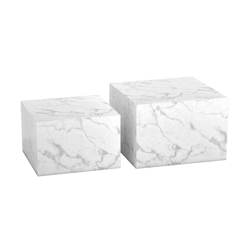 Nesting Coffee Tables - Set of 2 Square Faux Marble Design,Marble white. Picture 1