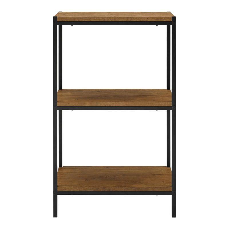 3-Tier Transitional Wood Bookshelf With Open Shelves In Oak Brown. Picture 1