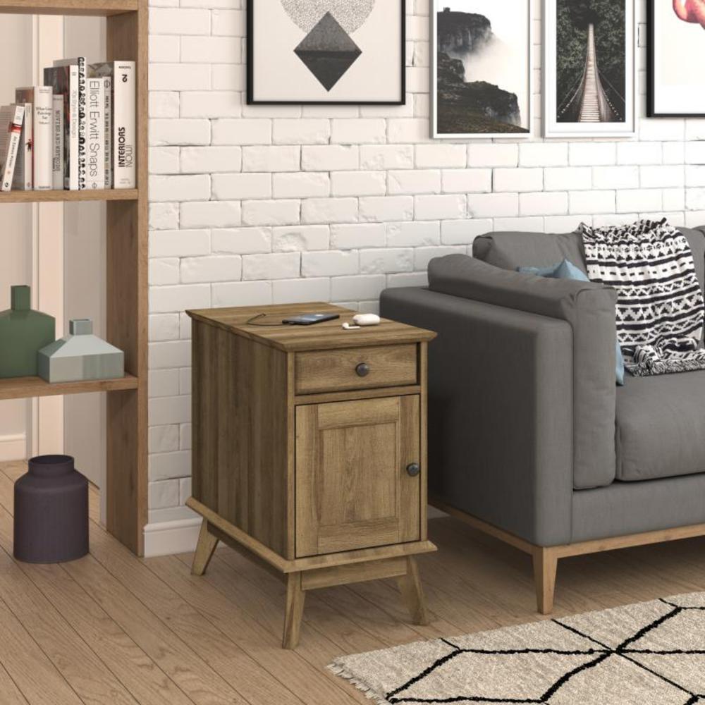 Storage End Table With Drawer And Cabinet, Golden Oak. Picture 1