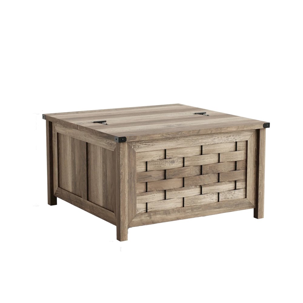 Square Farmhouse Coffee Table with Hidden Storage Compartment, Light Brown. Picture 1
