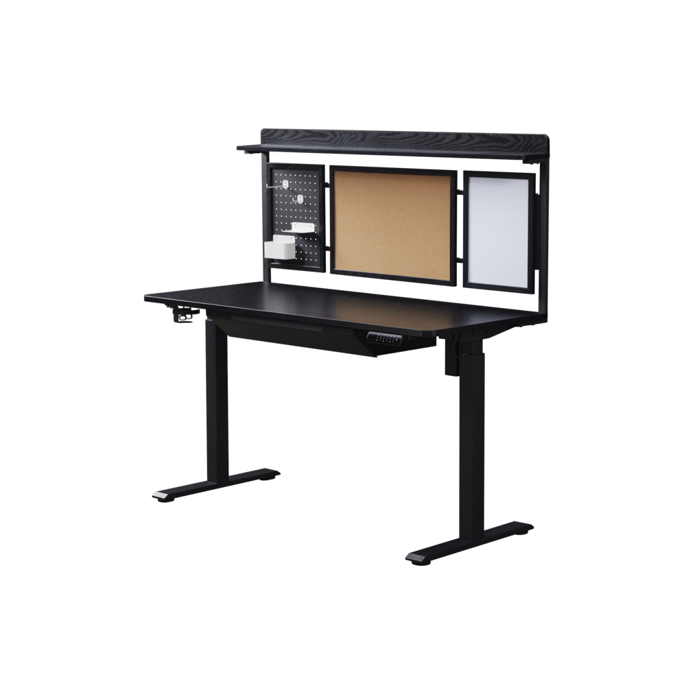 55" Electric Height Adjustable Standing Desk With Back Borad And Drawer Black. Picture 1