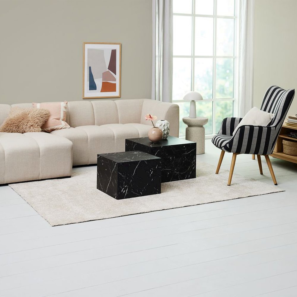 Nesting Coffee Tables - Set of 2 Square Faux Marble Design, Marble black. Picture 3