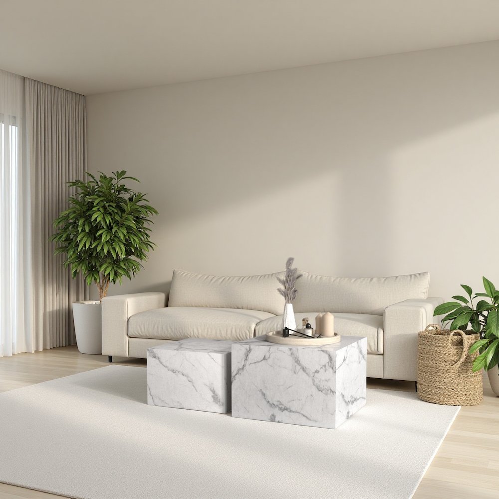 Nesting Coffee Tables - Set of 2 Square Faux Marble Design,Marble white. Picture 2