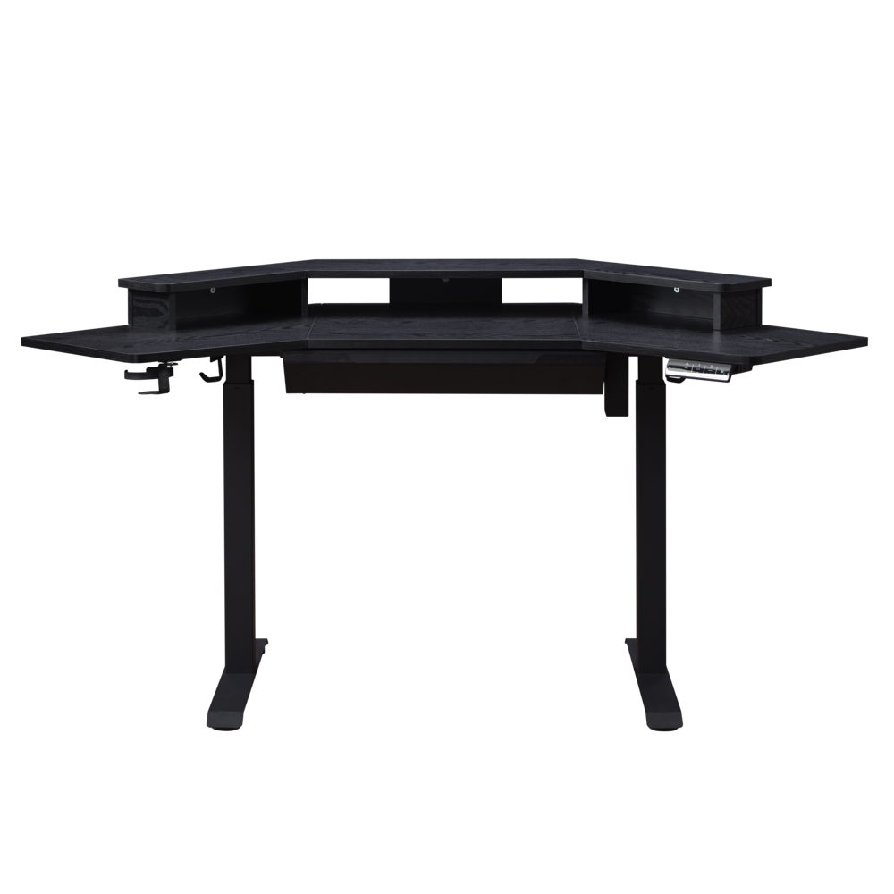 Corner Electric Height Adjustable Standing Desk With Hutch And Drawer, Black. Picture 5
