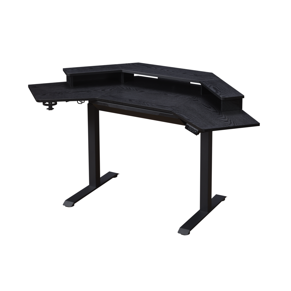 Corner Electric Height Adjustable Standing Desk With Hutch And Drawer, Black. Picture 1