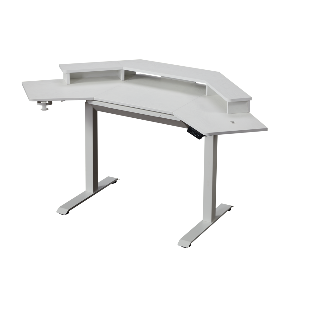 K314 Corner Electric Height Adjustable Standing Desk With Hutch And Drawer. Picture 1