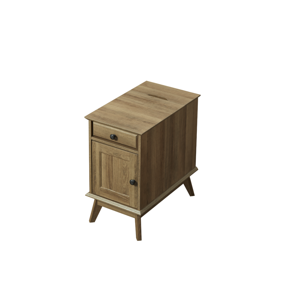 Storage End Table With Drawer And Cabinet, Golden Oak. Picture 2