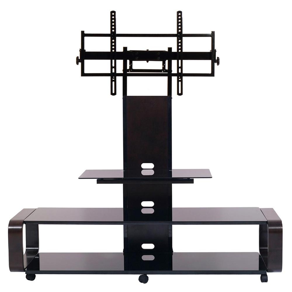 Curved wood TV stand/cart with universal mounting system for 35 to 85 inch TVs. Picture 1