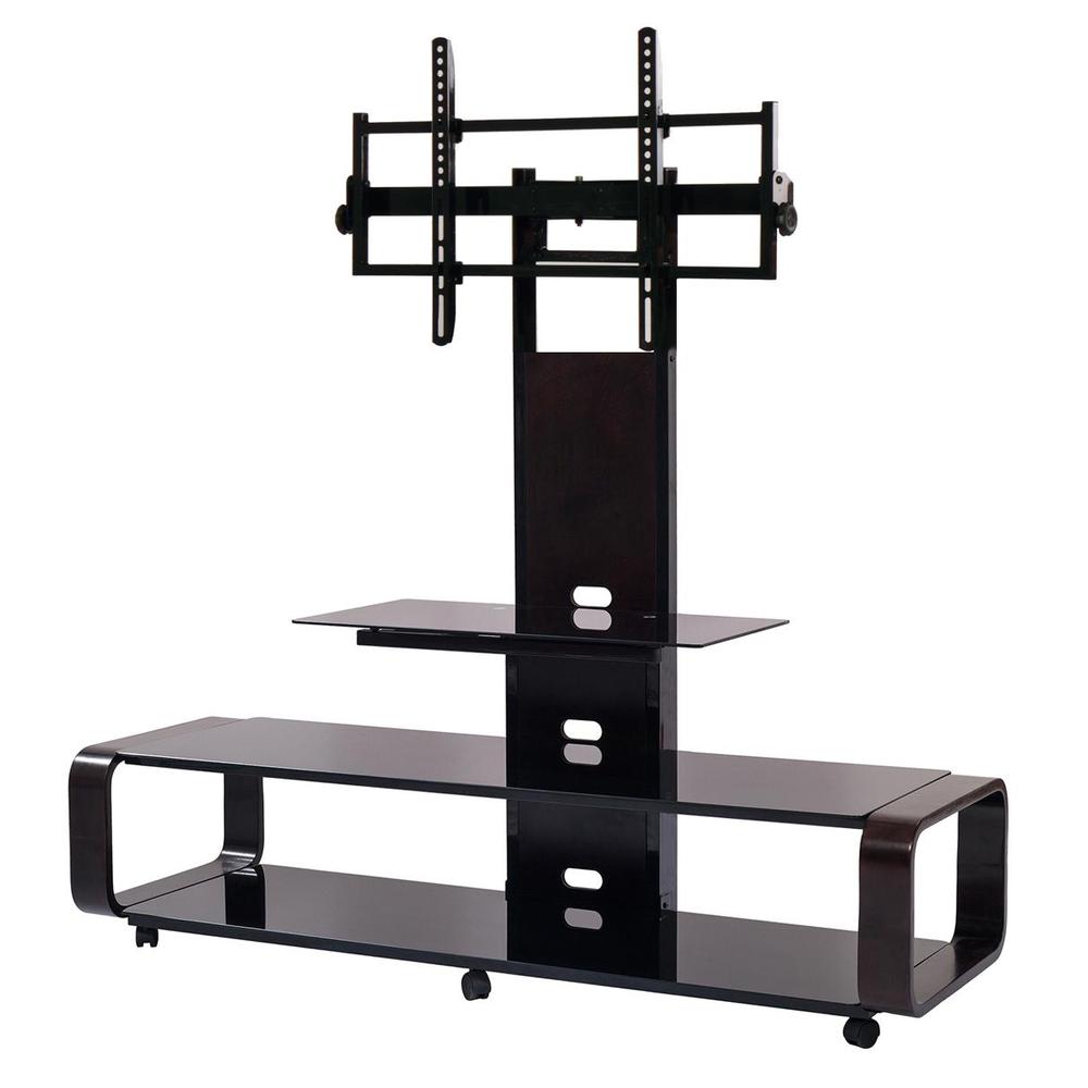 Curved wood TV stand/cart with universal mounting system for 35 to 85 inch TVs. Picture 2