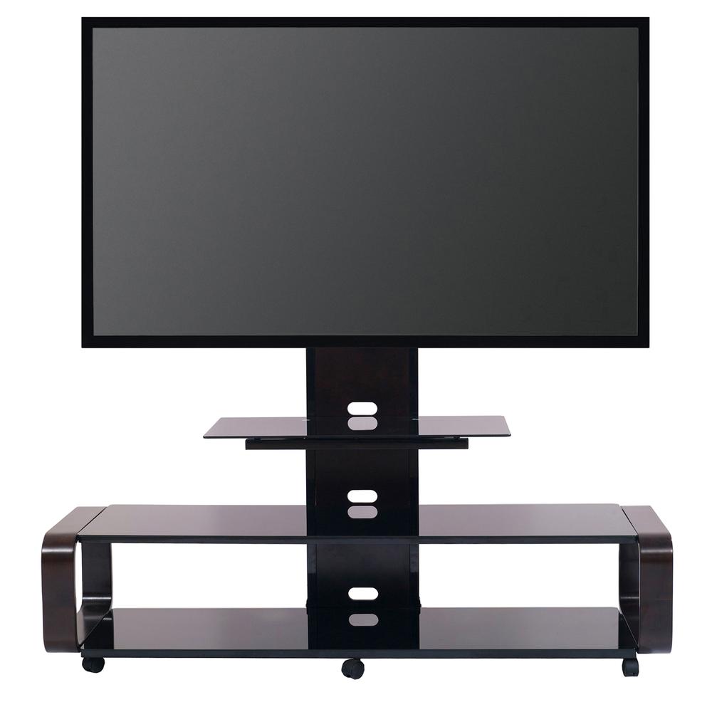 Curved wood TV stand/cart with universal mounting system for 35 to 85 inch TVs. Picture 3