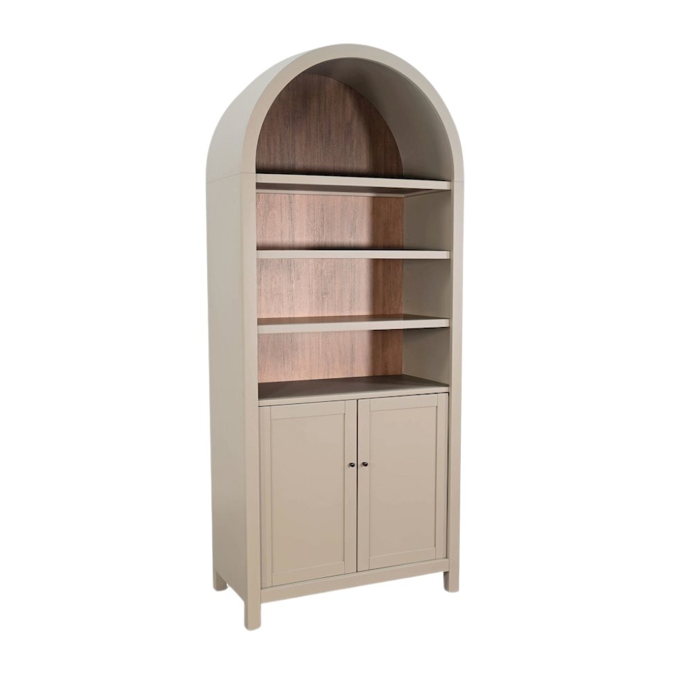 Gray Solid Wood Arched Cabinet with Doors, Hutch Cabinet with Storage. Picture 1