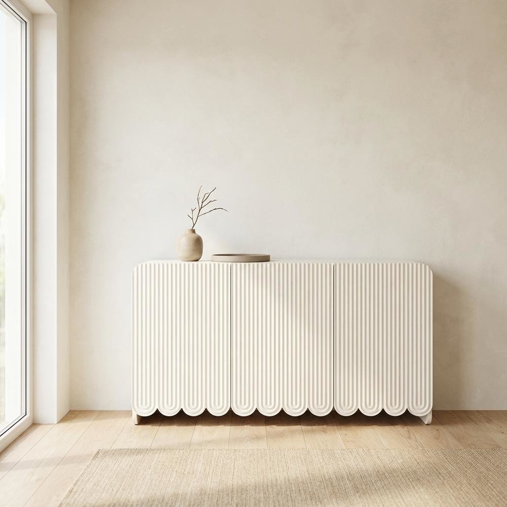 Fluted And Scalloped Sideboard Storage Cabinet In Elegant Finish. Picture 2