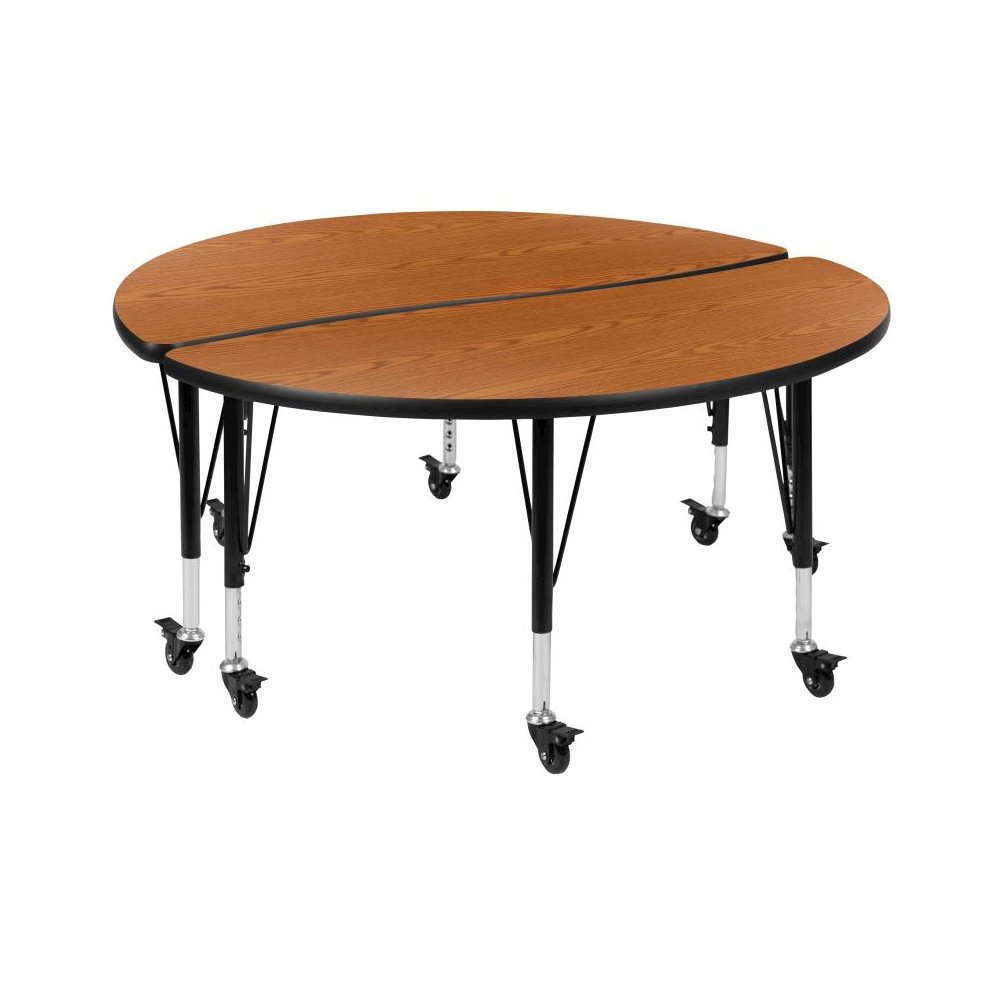 2 Piece Mobile 47.5" Circle Wave Flexible Oak Thermal Laminate Kids Adjustable Activity Table Set. Picture 1