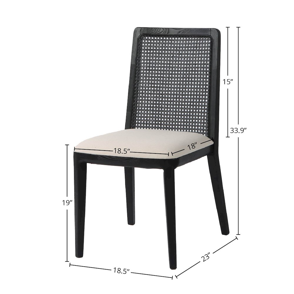 Cane Dining Chair - Oyster Linen/Black Frame. Picture 3
