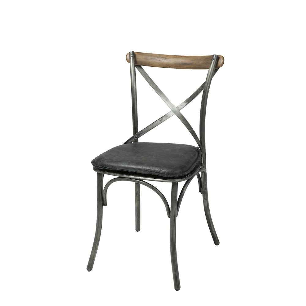 Metal Crossback Leather Cushion Seat - Antique Black. Picture 2