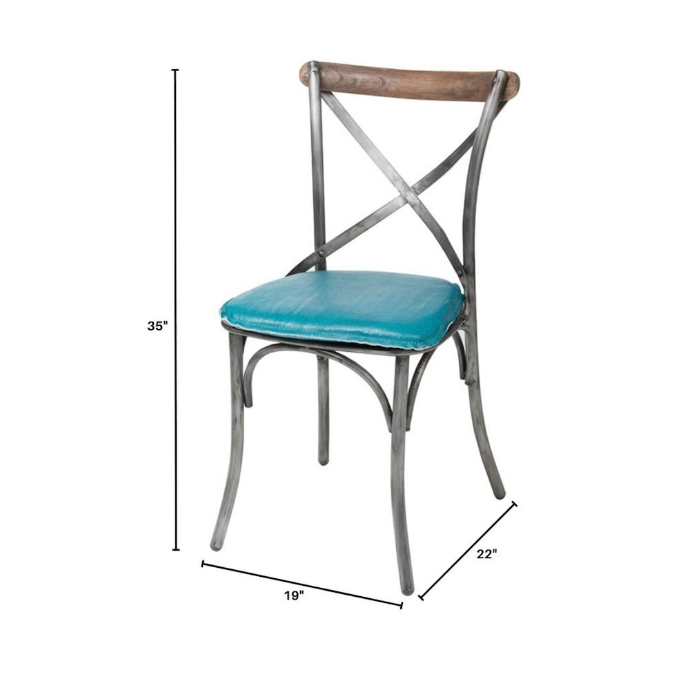 Metal Crossback Chair with Peacock Blue Seat Cushion. Picture 5