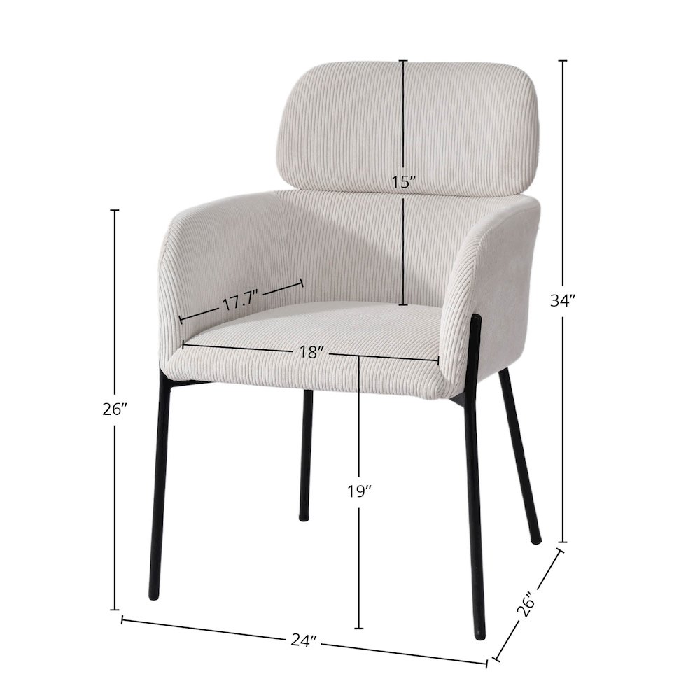 Allegra Dining Chair - Corduroy White. Picture 3