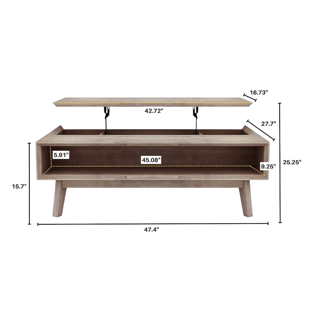 Gia Coffee Table with Lift Top - Light Driftwood. Picture 3
